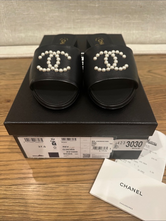 CHANEL Shoes - CHANEL Black Pearl-Embellished Mule Sandals